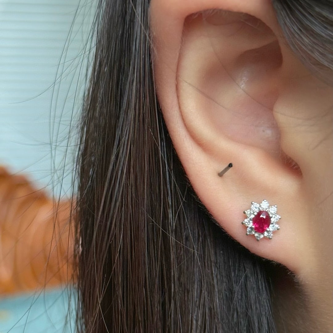 14k Gold 0.87 Ctw Natural Ruby & Diamond Earrings - 3