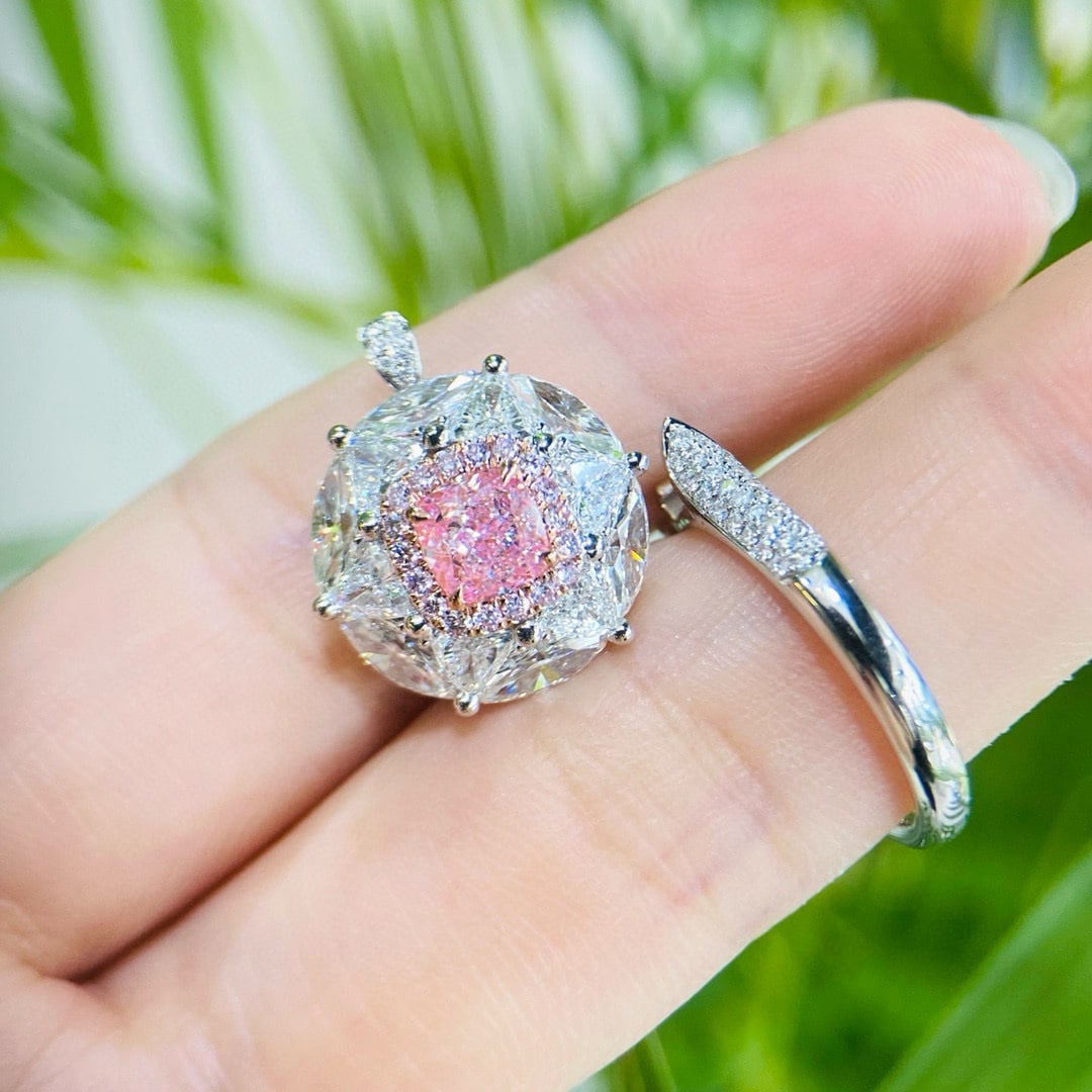 Gia Certified 14k Gold 3.80 Ctw Natural Pink Diamond & Diamond Ring - 3