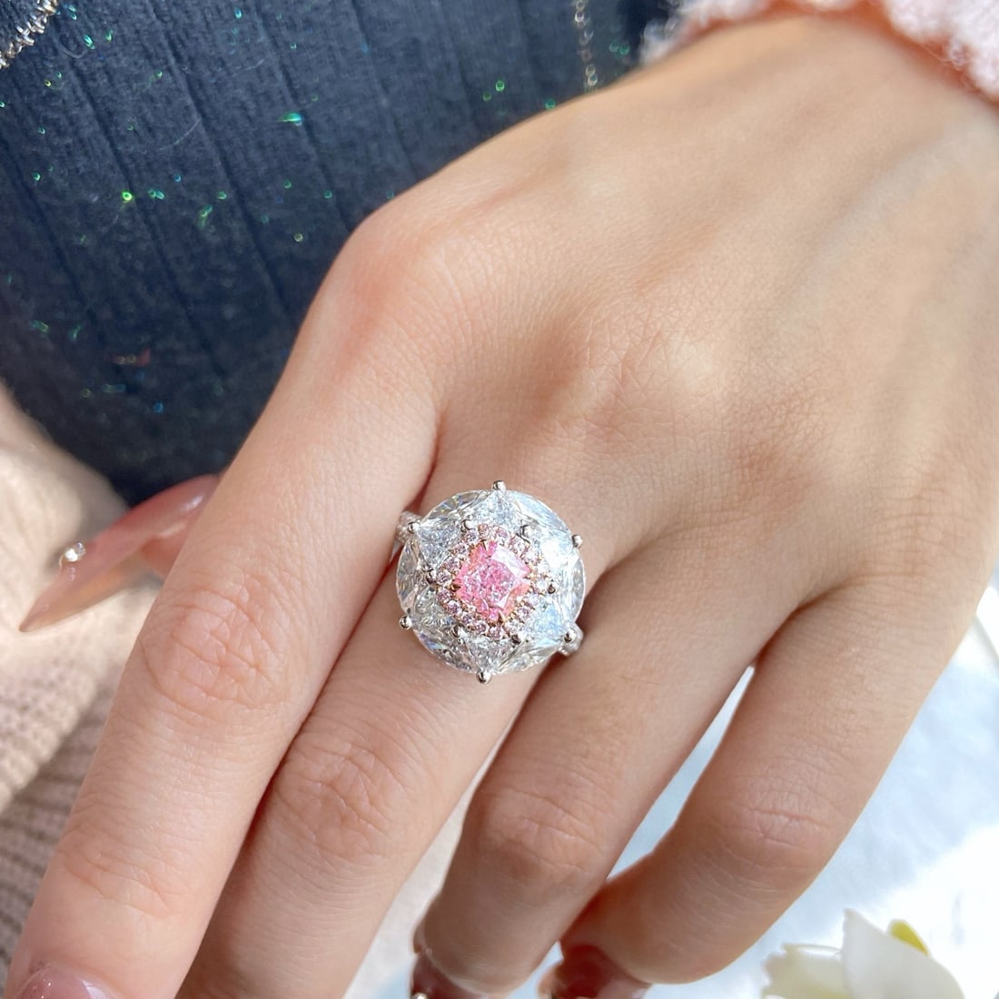 Gia Certified 14k Gold 3.80 Ctw Natural Pink Diamond & Diamond Ring - 4