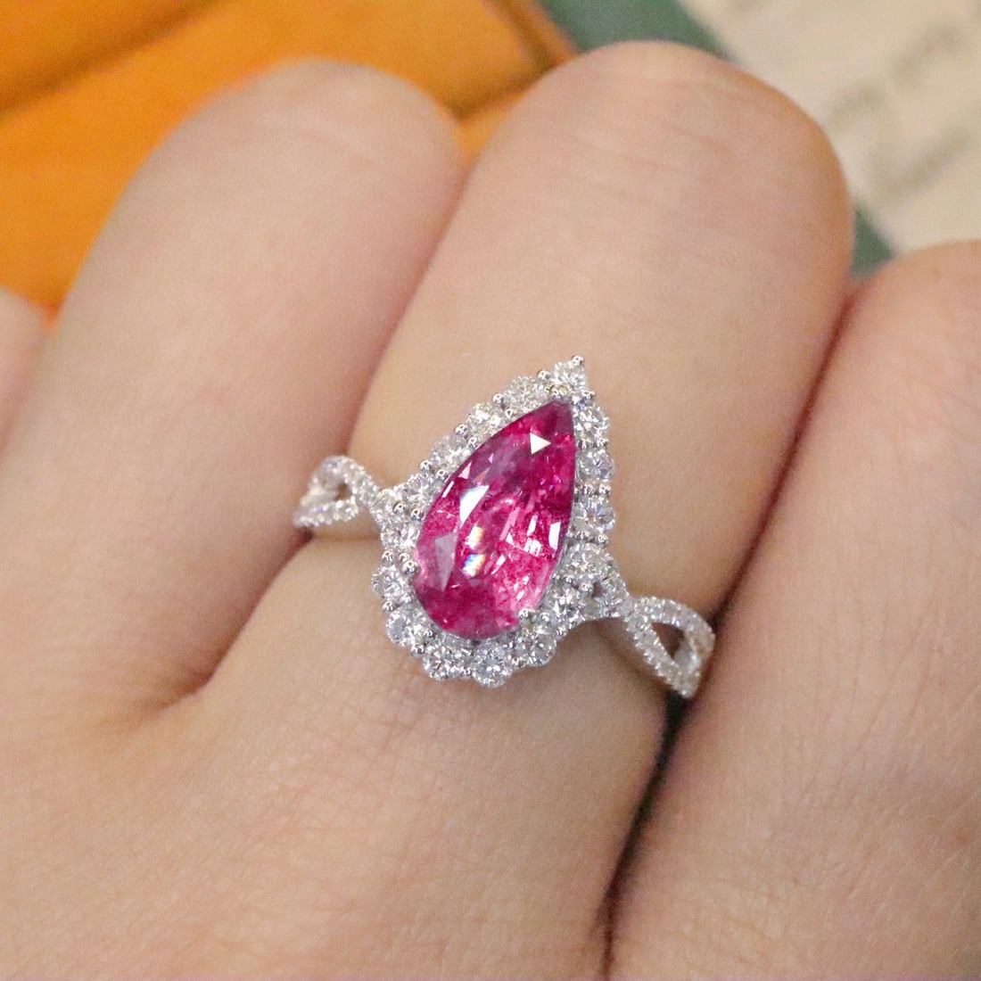 14k Gold 1.98 Ctw Natural Padparadscha Sapphire & Diamond Ring - 5