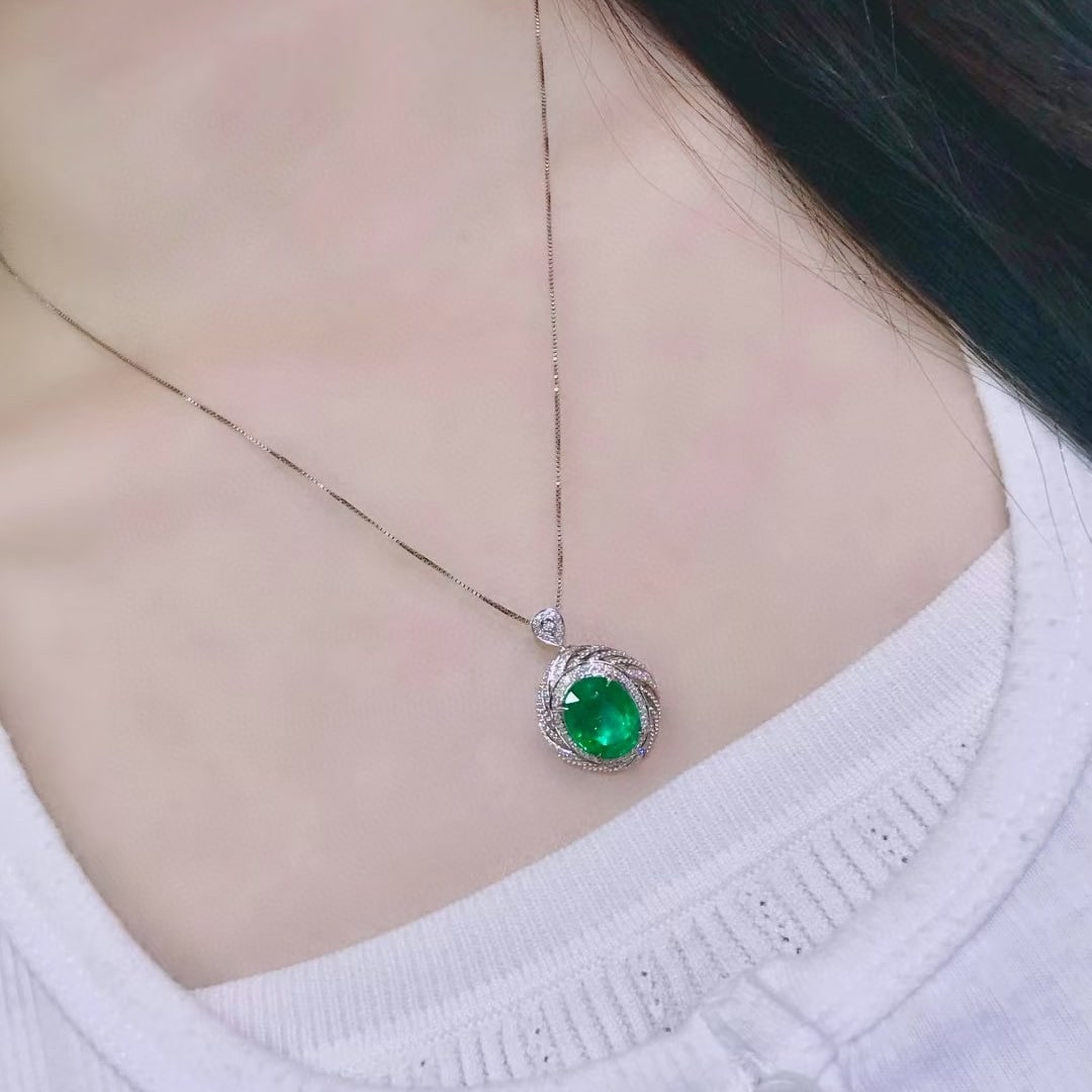 14k Gold 4.61 Ctw Natural Emerald & Diamond Ring/pendant( Without Chain ) - 9
