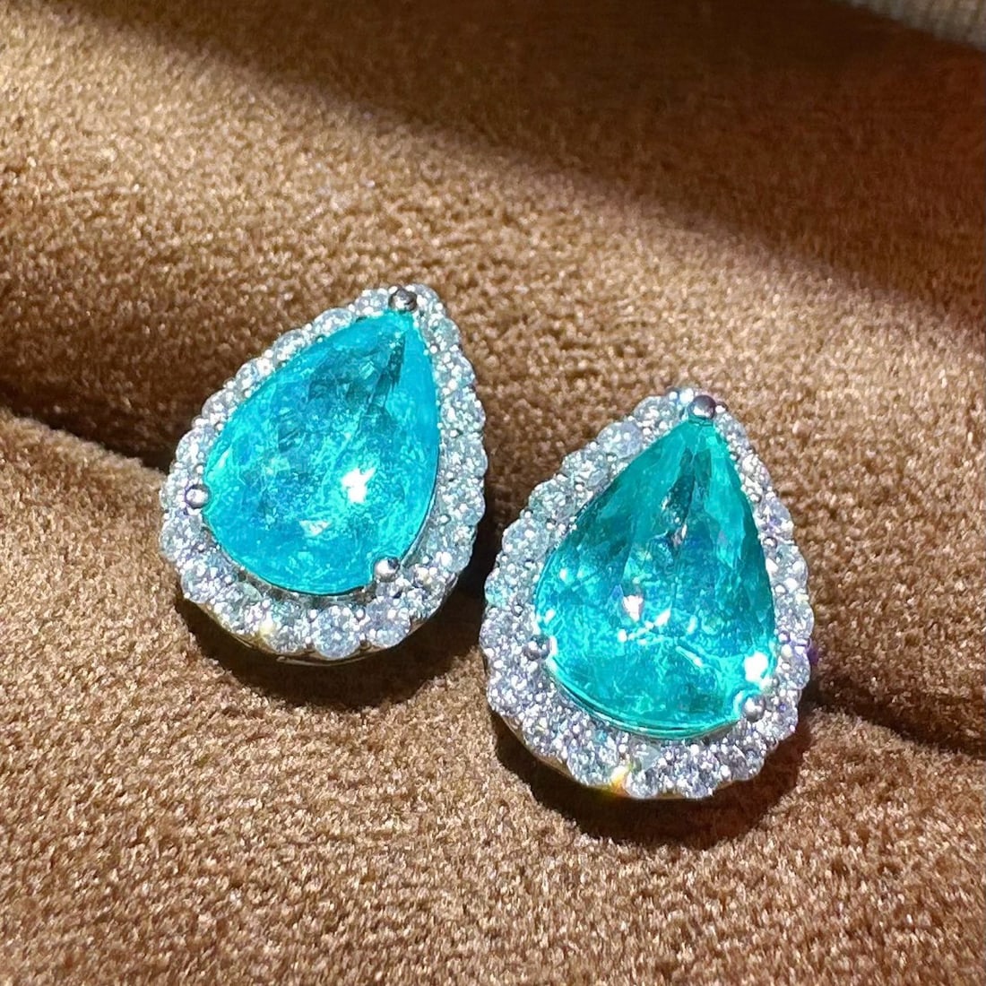 14k Gold 2.87 Ctw Natural Paraiba Tourmaline & Diamond Earrings - 2