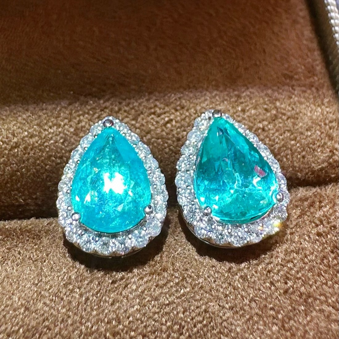 14k Gold 2.87 Ctw Natural Paraiba Tourmaline & Diamond Earrings - 3