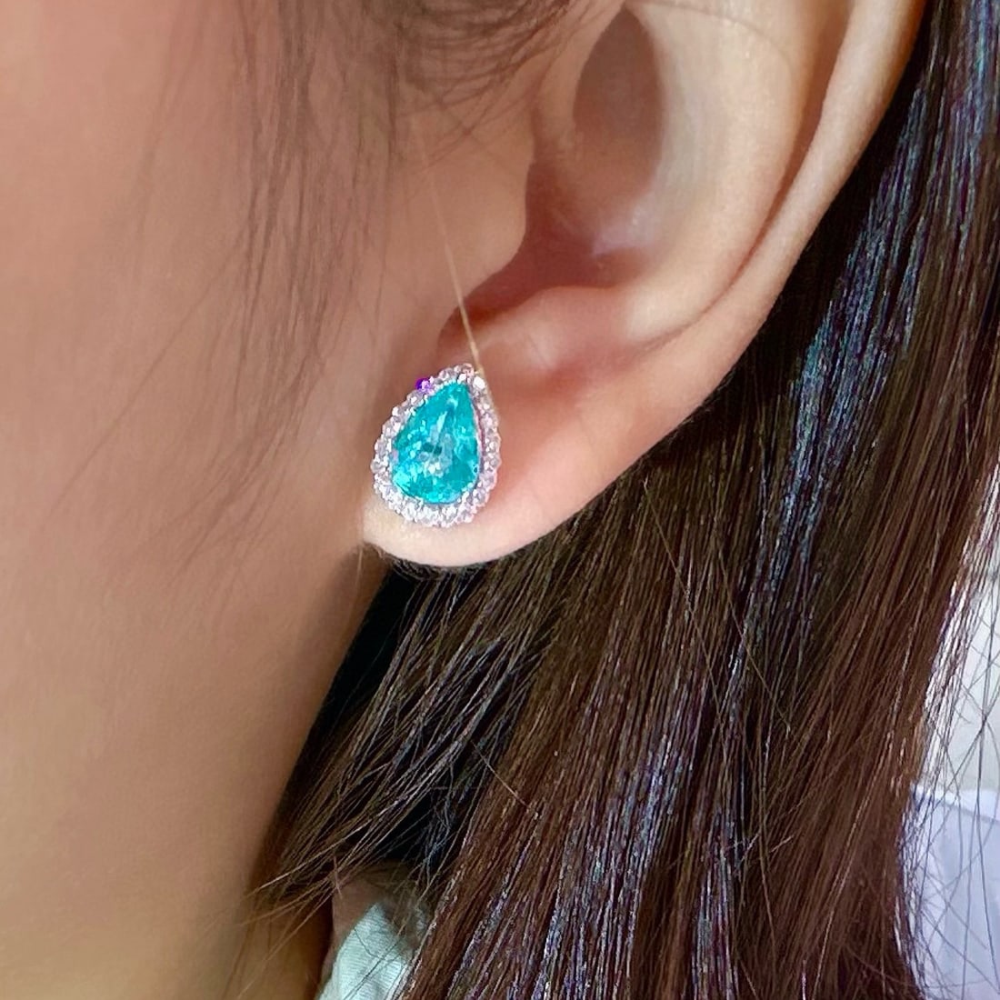 14k Gold 2.87 Ctw Natural Paraiba Tourmaline & Diamond Earrings - 4