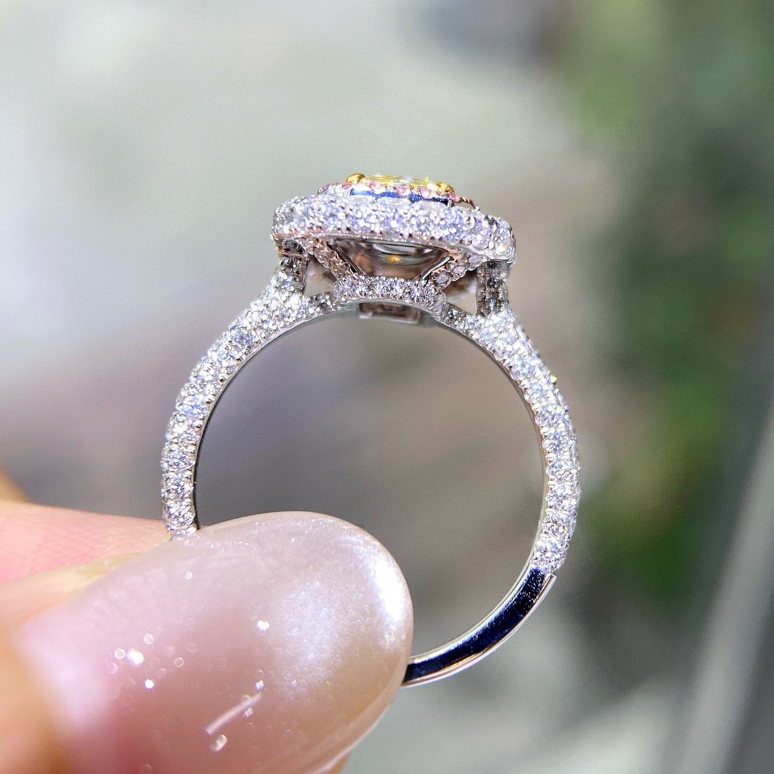Gia Certified 14k Gold 2.57 Ctw Natural Yellow Diamond & Diamond Ring - 3