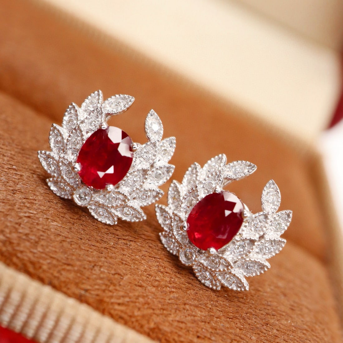 14k Gold 0.70 Ctw Natural Ruby & Diamond Earrings - 2