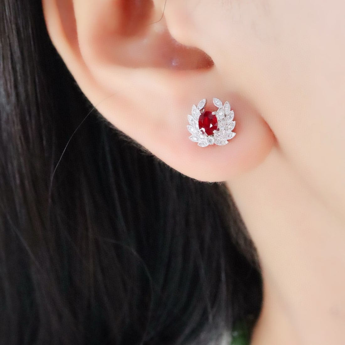 14k Gold 0.70 Ctw Natural Ruby & Diamond Earrings - 5