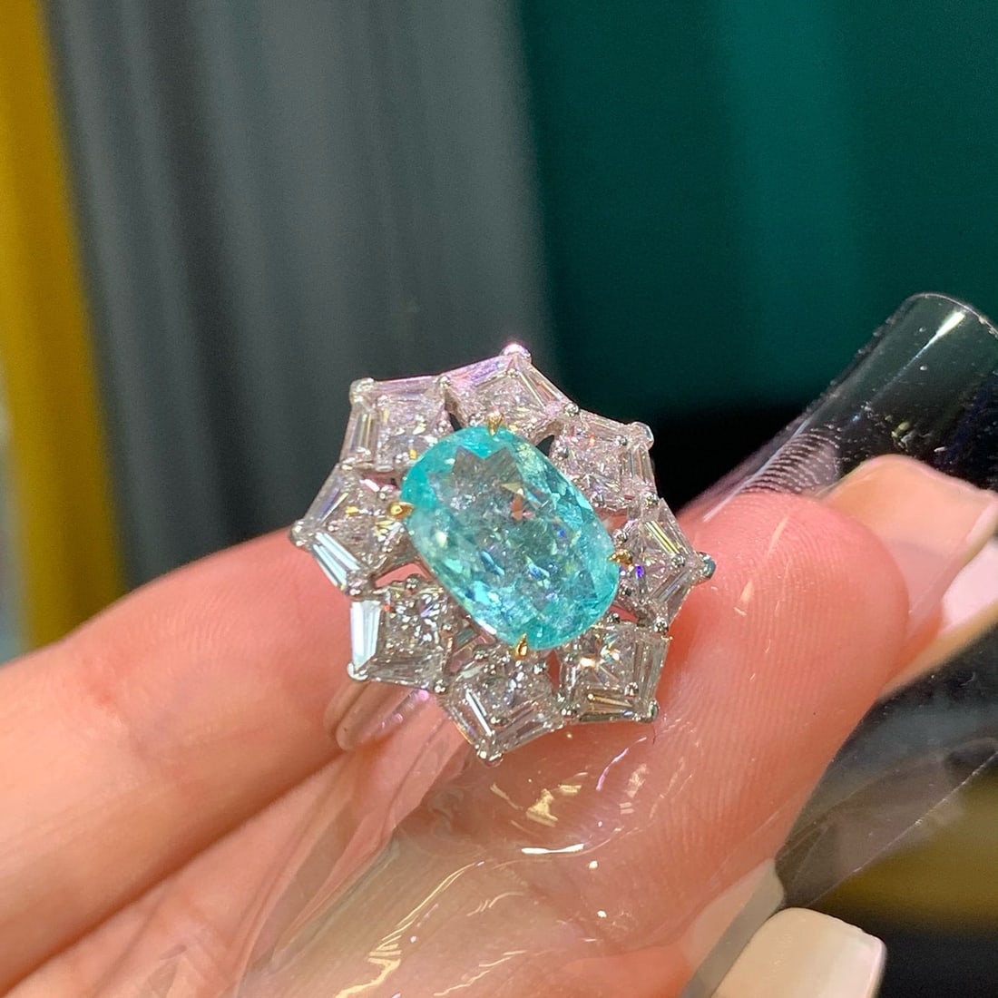 14k Gold 4.13 Ctw Natural Paraiba Tourmaline & Diamond Ring/pendant( Without Chain ) - 3