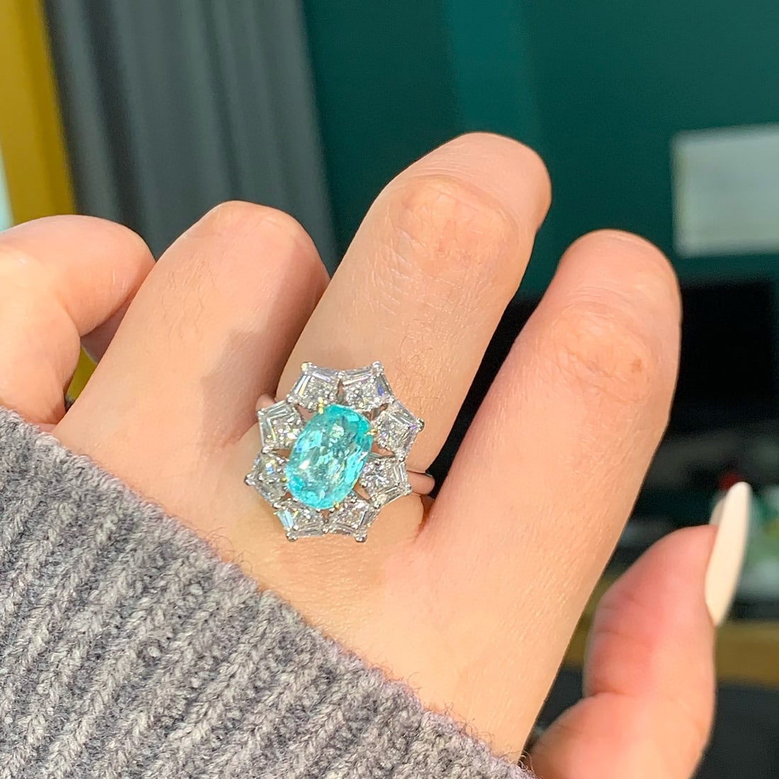 14k Gold 4.13 Ctw Natural Paraiba Tourmaline & Diamond Ring/pendant( Without Chain ) - 5