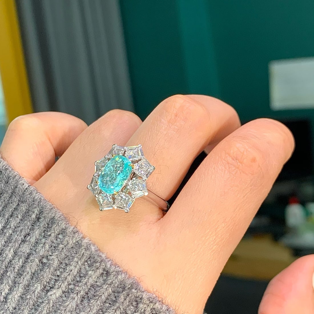 14k Gold 4.13 Ctw Natural Paraiba Tourmaline & Diamond Ring/pendant( Without Chain ) - 6