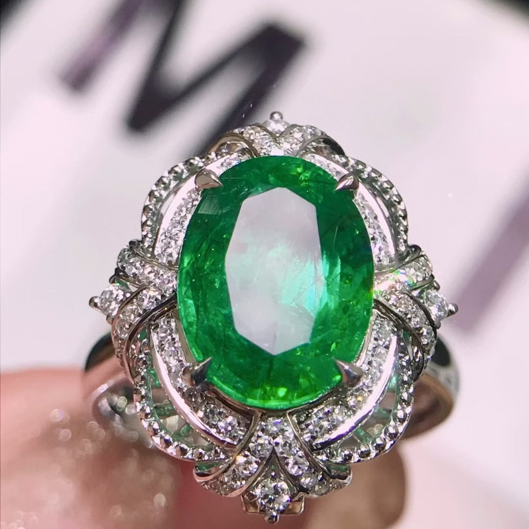 14k Gold 4.21 Ctw Vivid Green Natural Emerald & Diamond Ring/pendant( Without Chain ) - 2