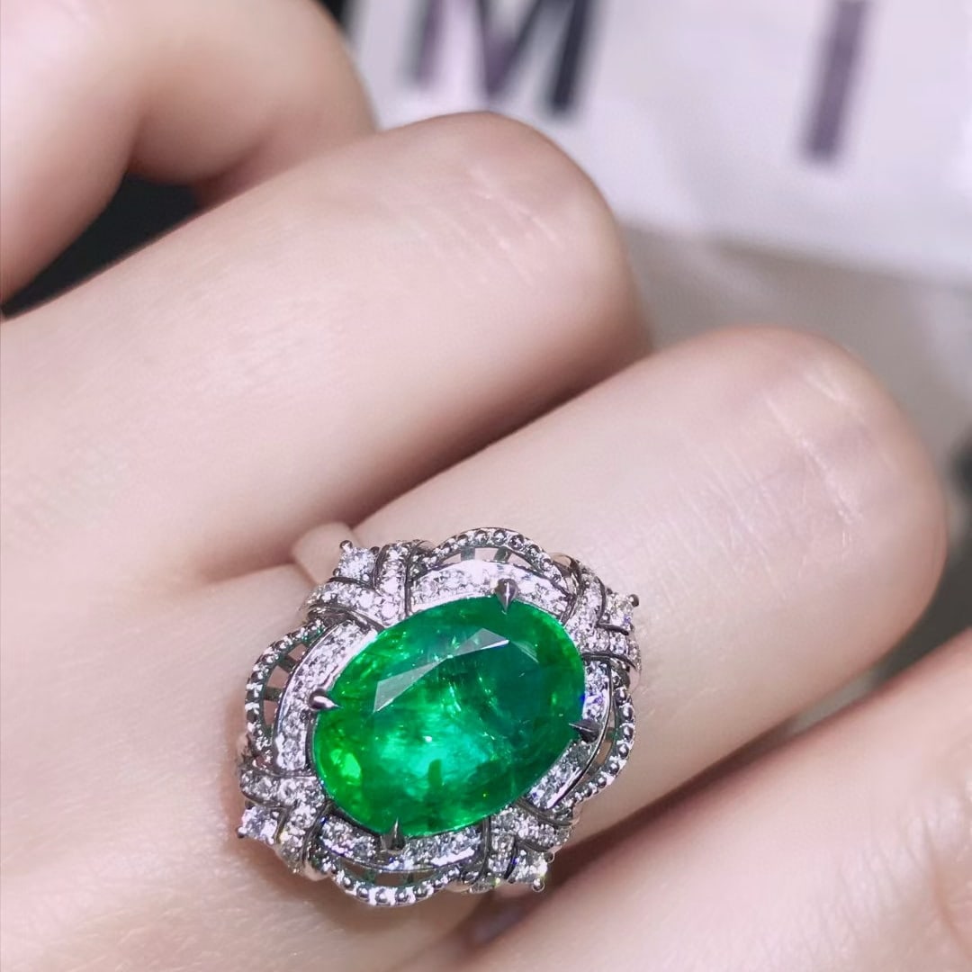 14k Gold 4.21 Ctw Vivid Green Natural Emerald & Diamond Ring/pendant( Without Chain ) - 4