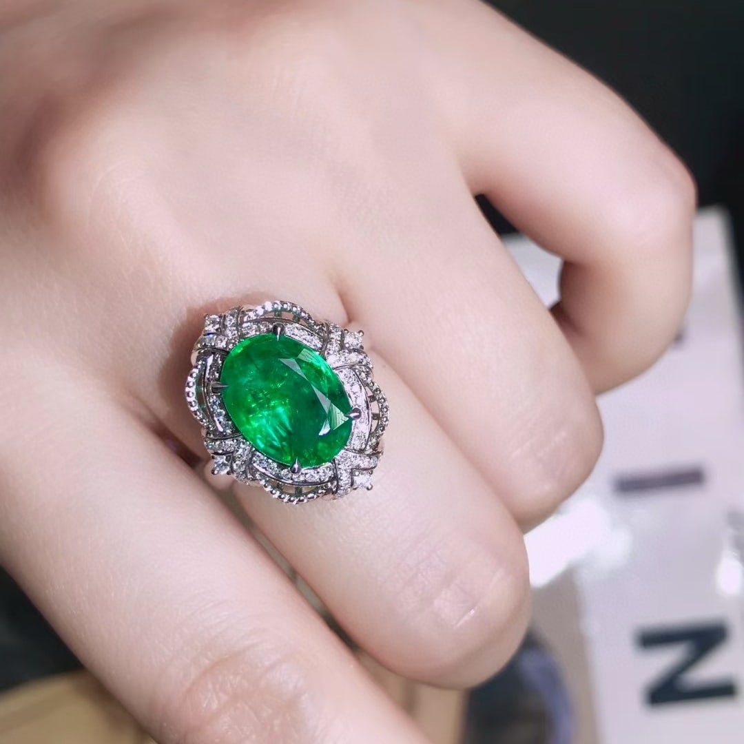 14k Gold 4.21 Ctw Vivid Green Natural Emerald & Diamond Ring/pendant( Without Chain ) - 5