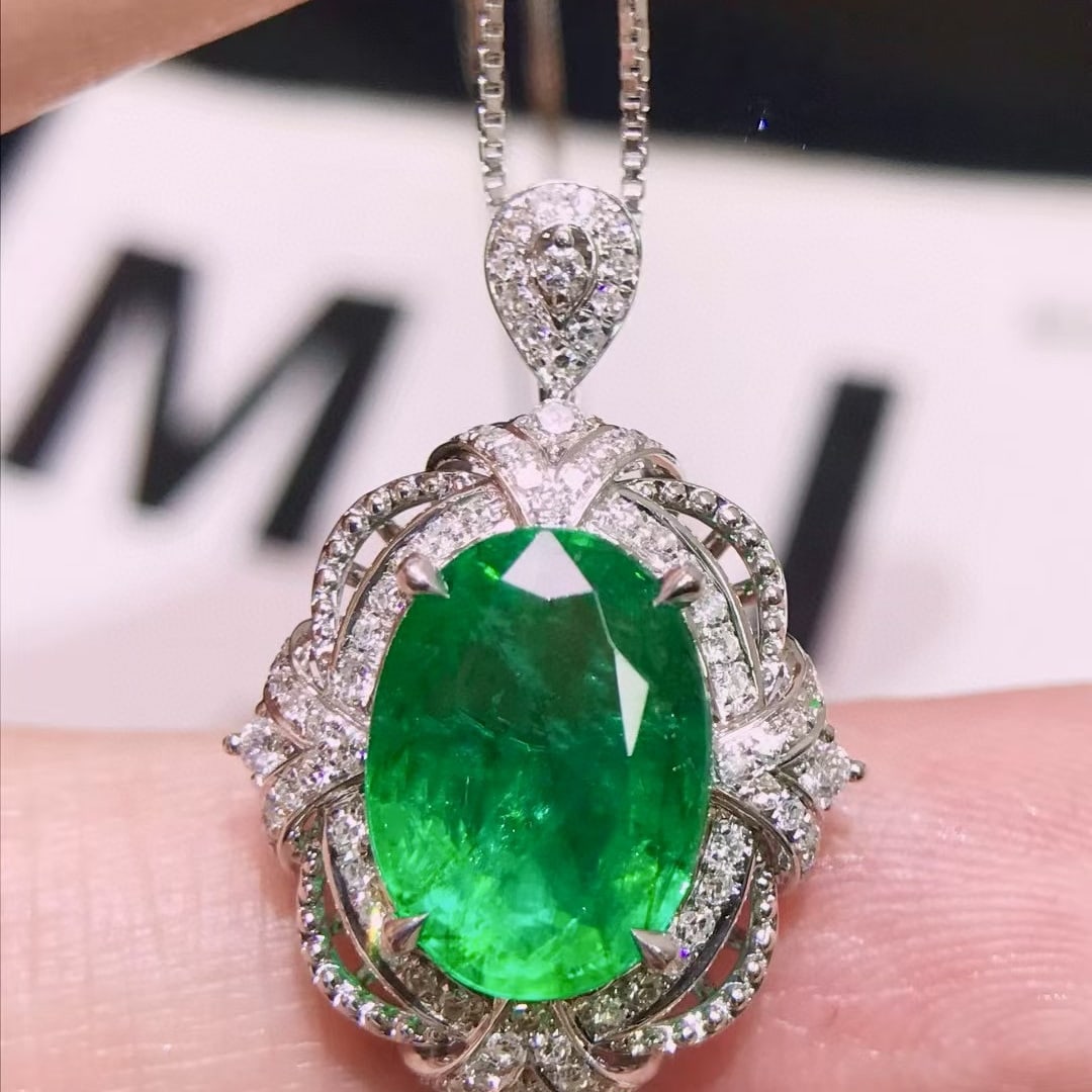 14k Gold 4.21 Ctw Vivid Green Natural Emerald & Diamond Ring/pendant( Without Chain ) - 6
