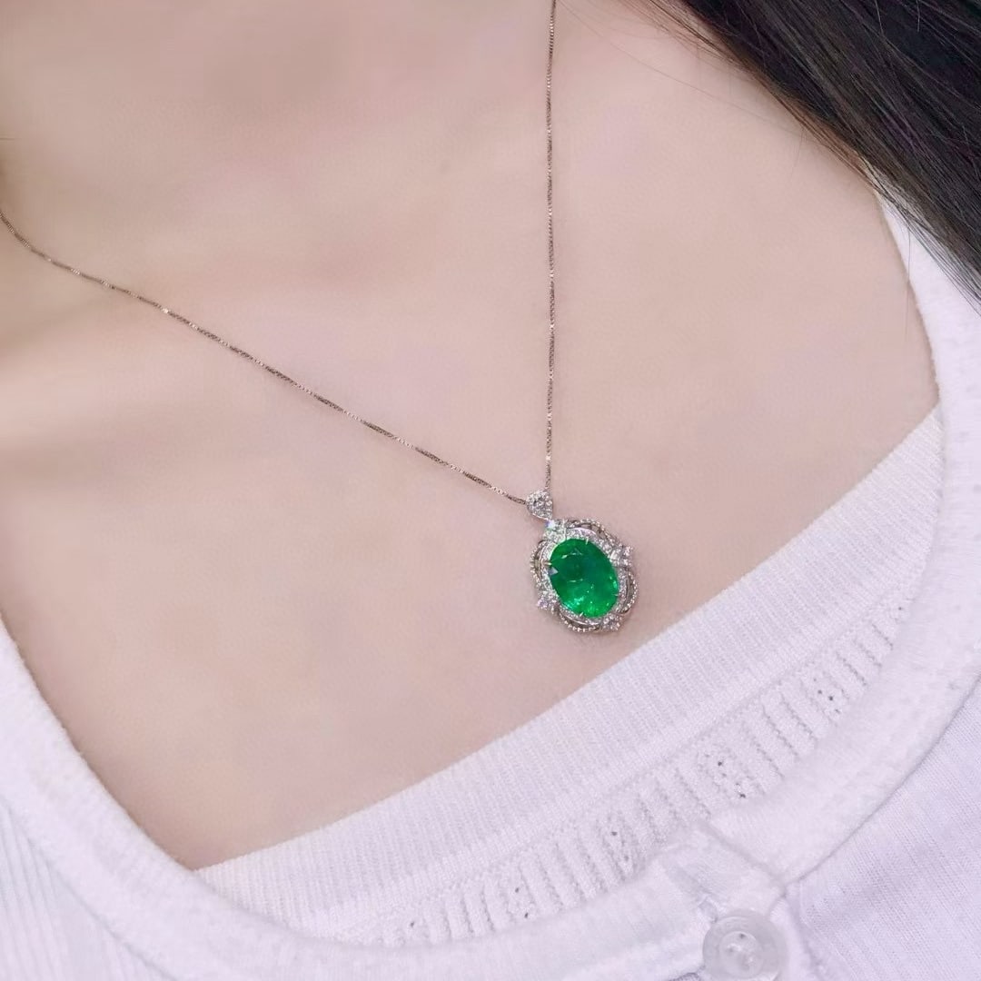 14k Gold 4.21 Ctw Vivid Green Natural Emerald & Diamond Ring/pendant( Without Chain ) - 9