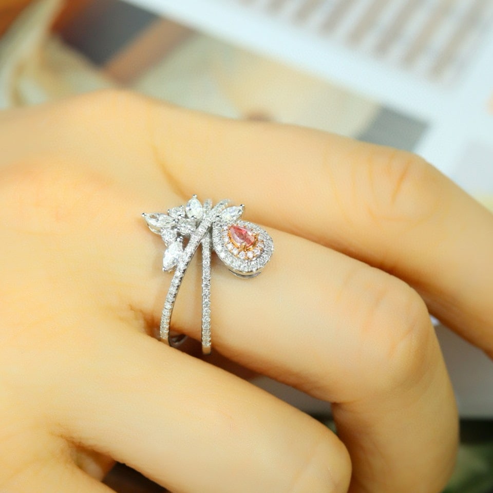 14k Gold 0.65 Ctw Natural Pink Diamond & Diamond Ring - 5