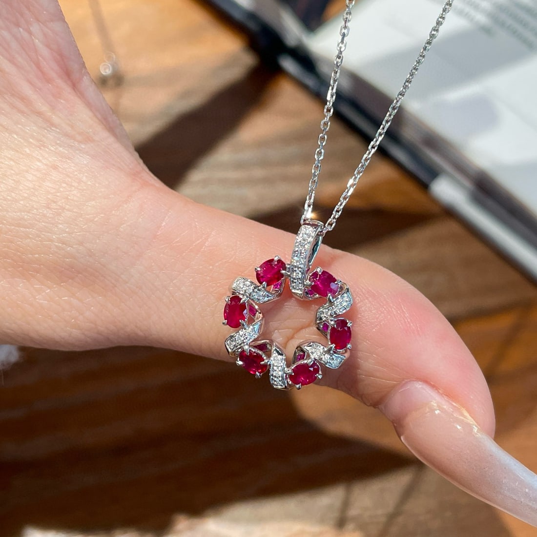 14k Gold 0.6 Ct Natural Ruby & Diamond Pendant( Without Chain ) - 2