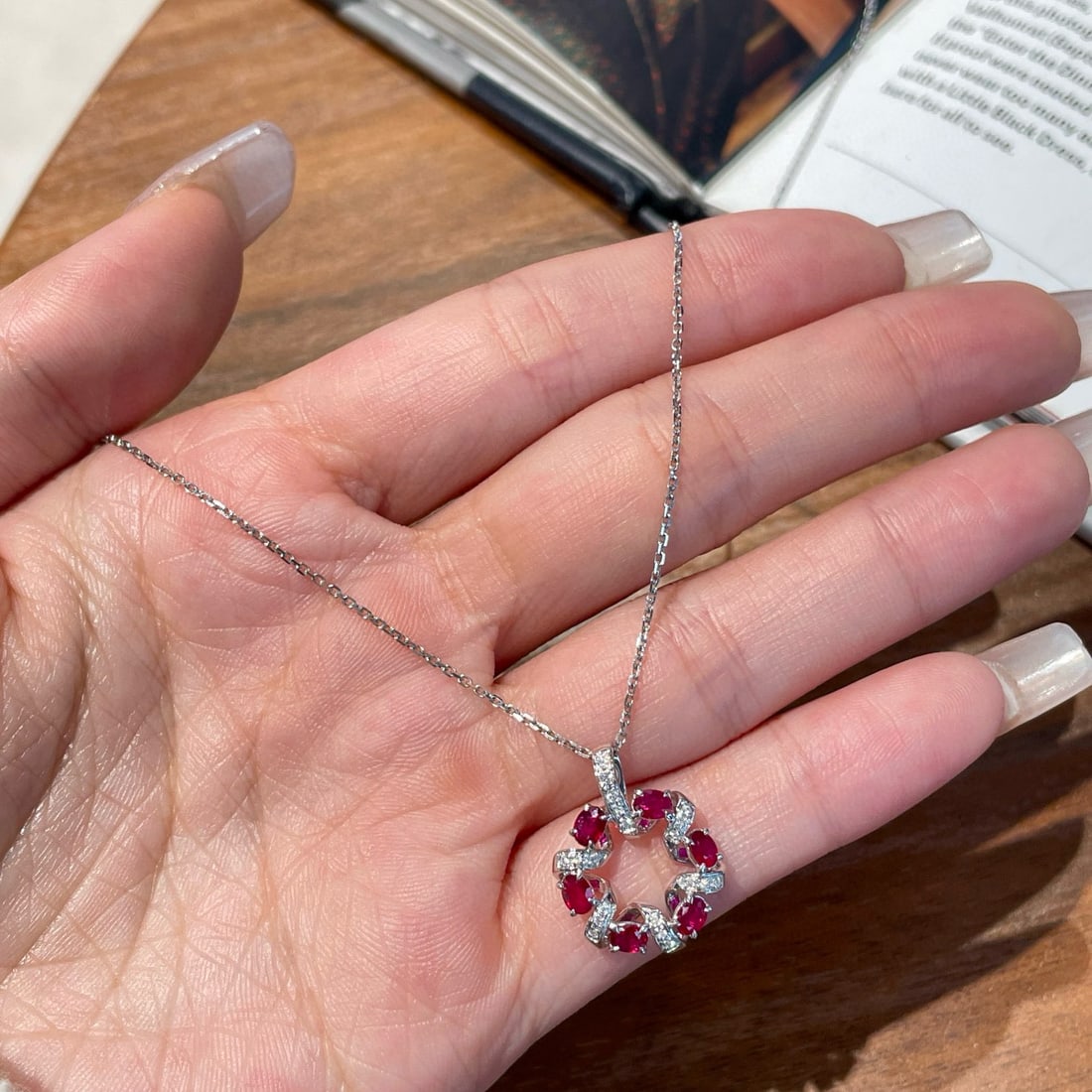 14k Gold 0.6 Ct Natural Ruby & Diamond Pendant( Without Chain ) - 3