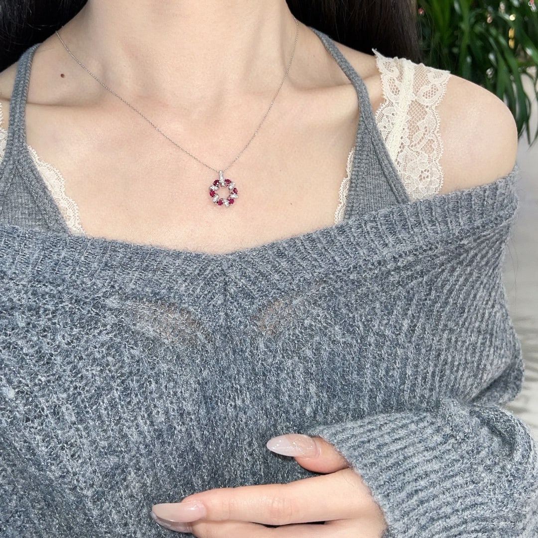 14k Gold 0.6 Ct Natural Ruby & Diamond Pendant( Without Chain ) - 6