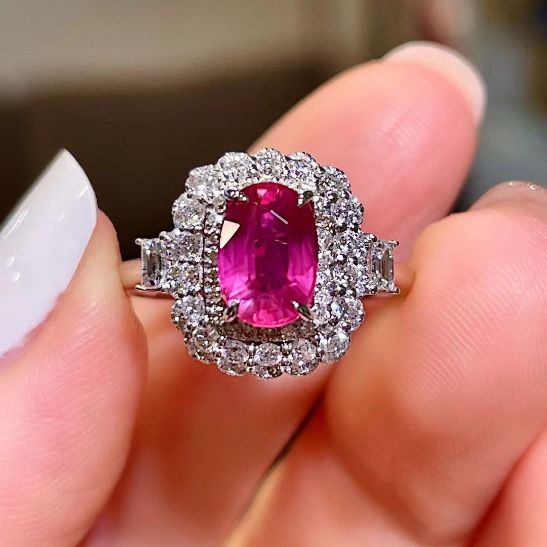 14k Gold 2.06 Ctw Natural Ruby & Diamond Ring: Ref:231058352 // gold content:14k gold // ring size:7. 25us // // main gemstone:ruby // shape:oval // carat weight:1. 42ct // color:red // treatment:natural // // adjacent gemstone 2 : diamond // shap