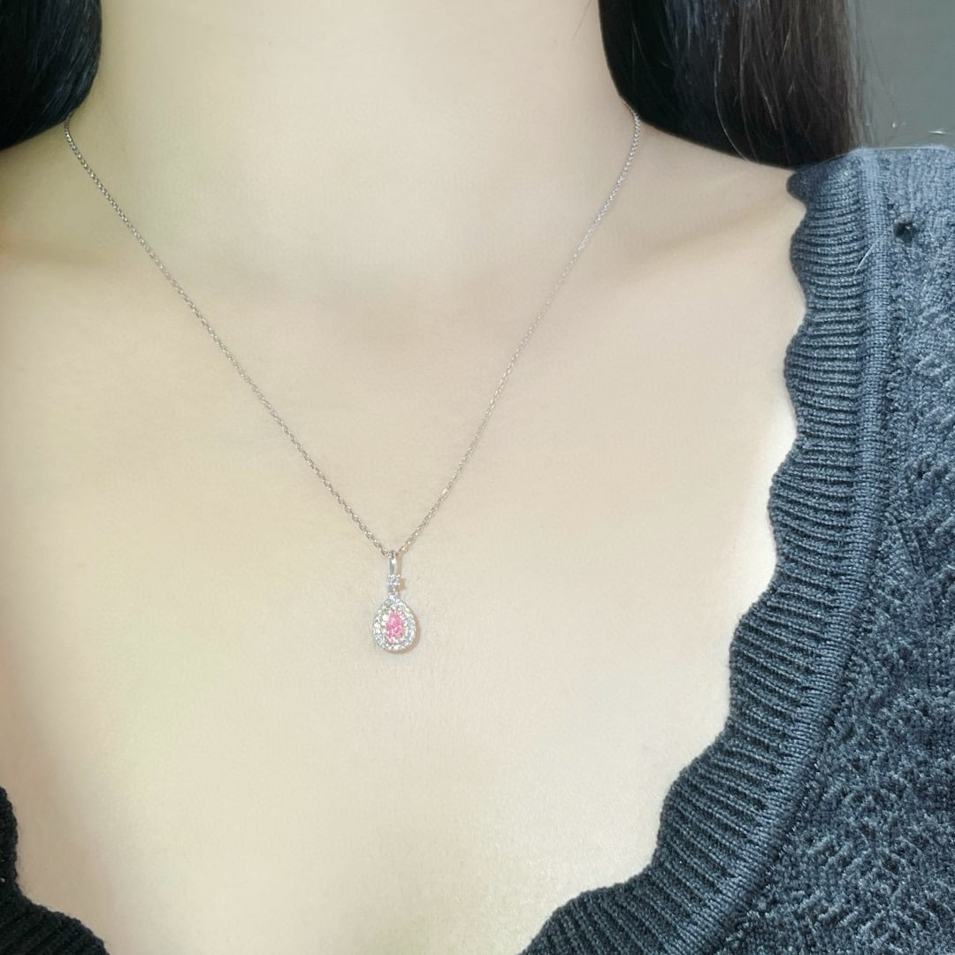 14k Gold 0.38 Ctw Natural Pink Diamond & Diamond Necklace - 5