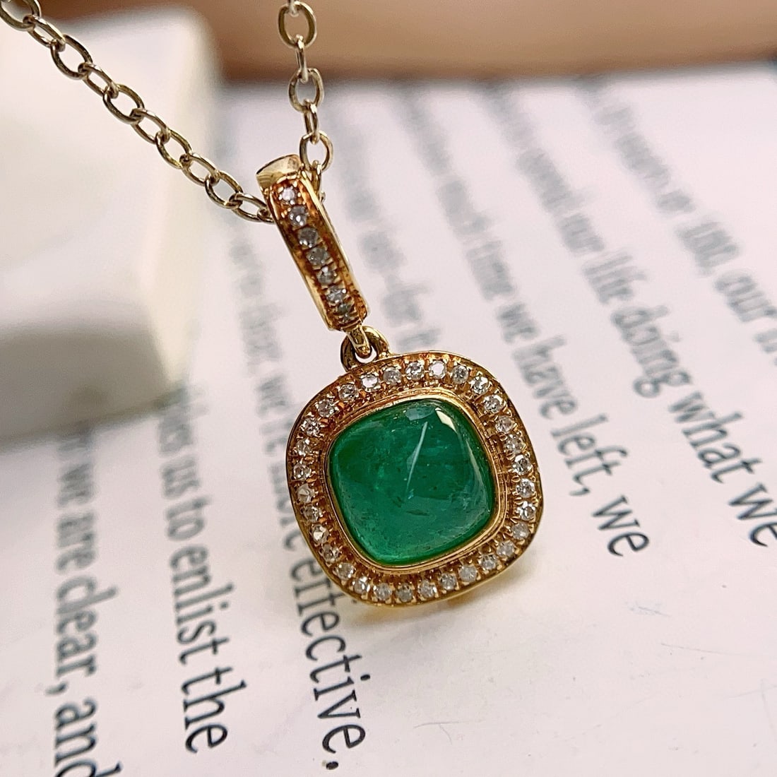 14k Gold 1.88 Ct Natural Emerald & Diamond Pendant( Without Chain ) - 2