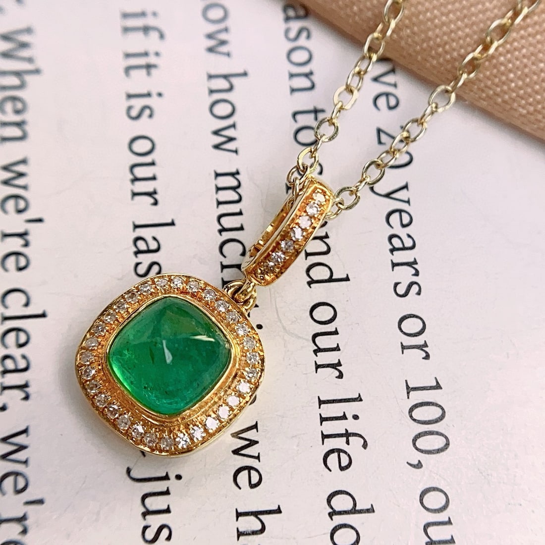 14k Gold 1.88 Ct Natural Emerald & Diamond Pendant( Without Chain ) - 4
