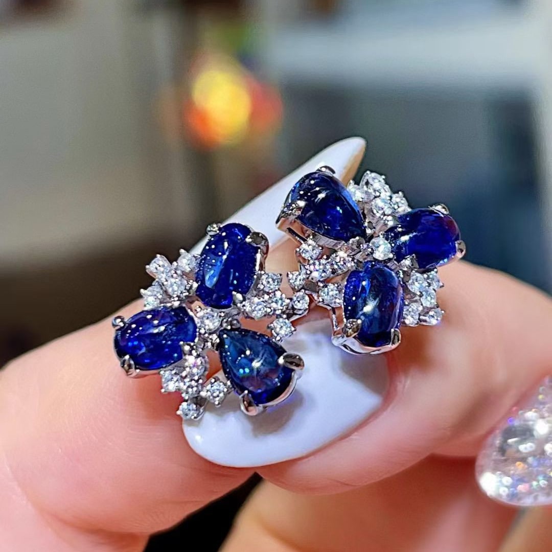 14k Gold 3.31 Ctw Natural Sapphire & Diamond Earrings - 2