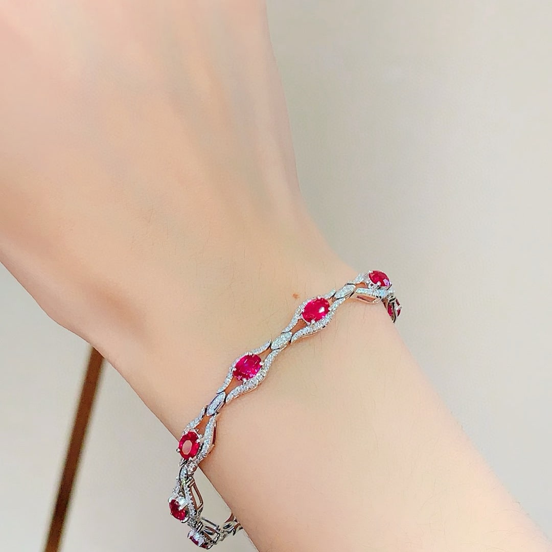 14k Gold 6.10 Ctw Natural Ruby & Diamond Bracelet - 2