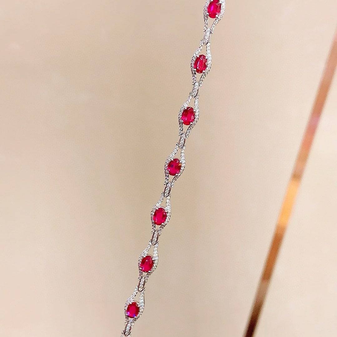 14k Gold 6.10 Ctw Natural Ruby & Diamond Bracelet - 3