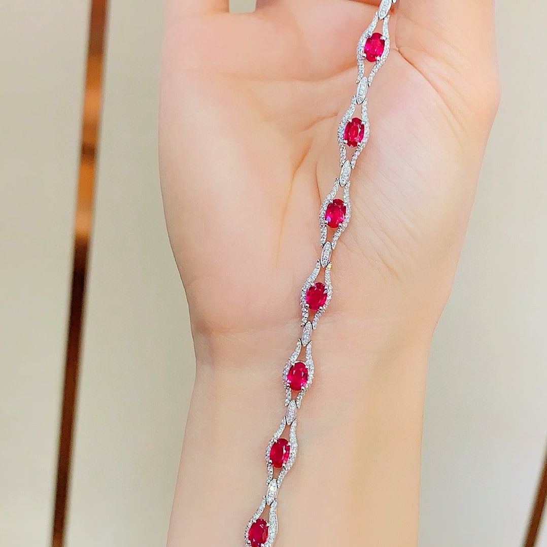 14k Gold 6.10 Ctw Natural Ruby & Diamond Bracelet - 4