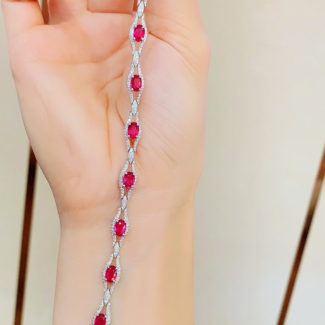 14k Gold 6.10 Ctw Natural Ruby & Diamond Bracelet - 5