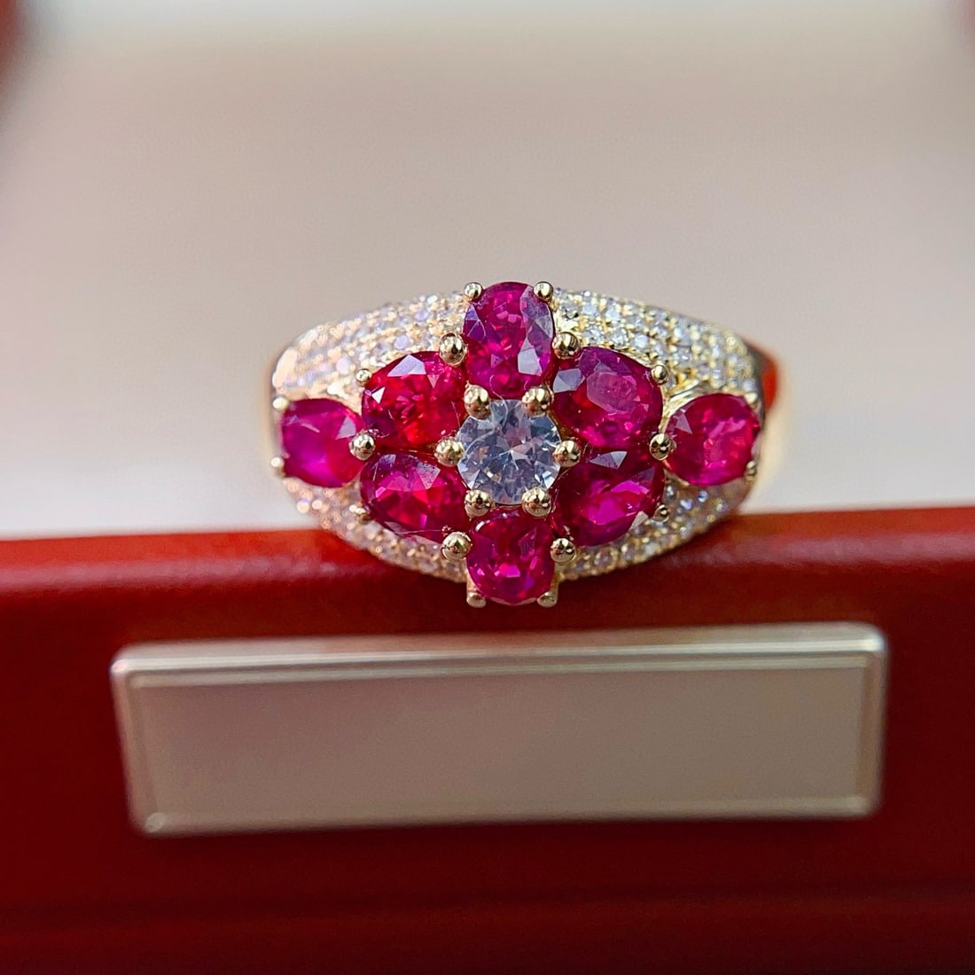 14k Gold 32.40 Ct Natural Ruby & Sapphire & Diamond Ring - 2