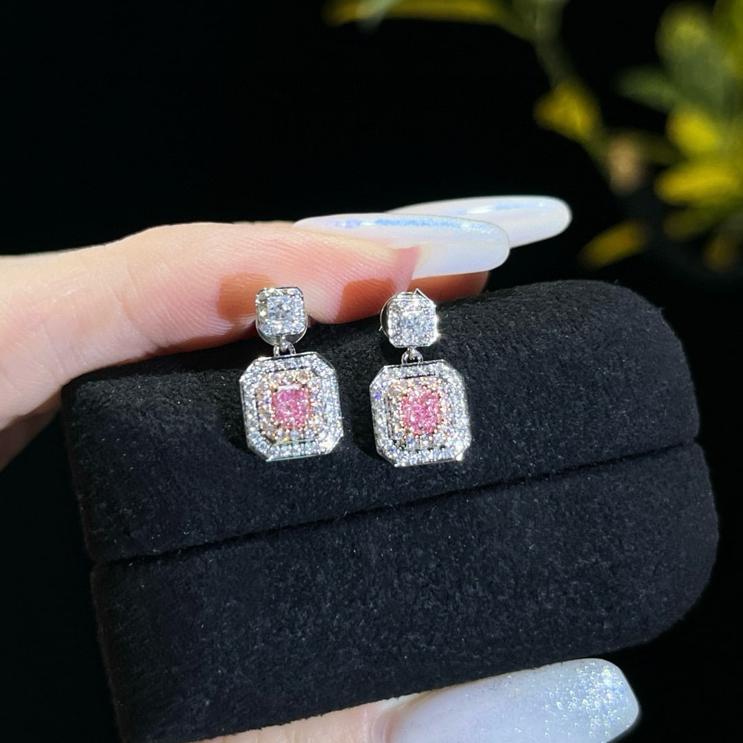 14k Gold 0.73 Ctw Natural Pink Diamond & Diamond Earrings - 4
