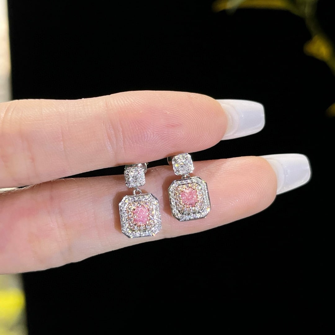 14k Gold 0.73 Ctw Natural Pink Diamond & Diamond Earrings - 6