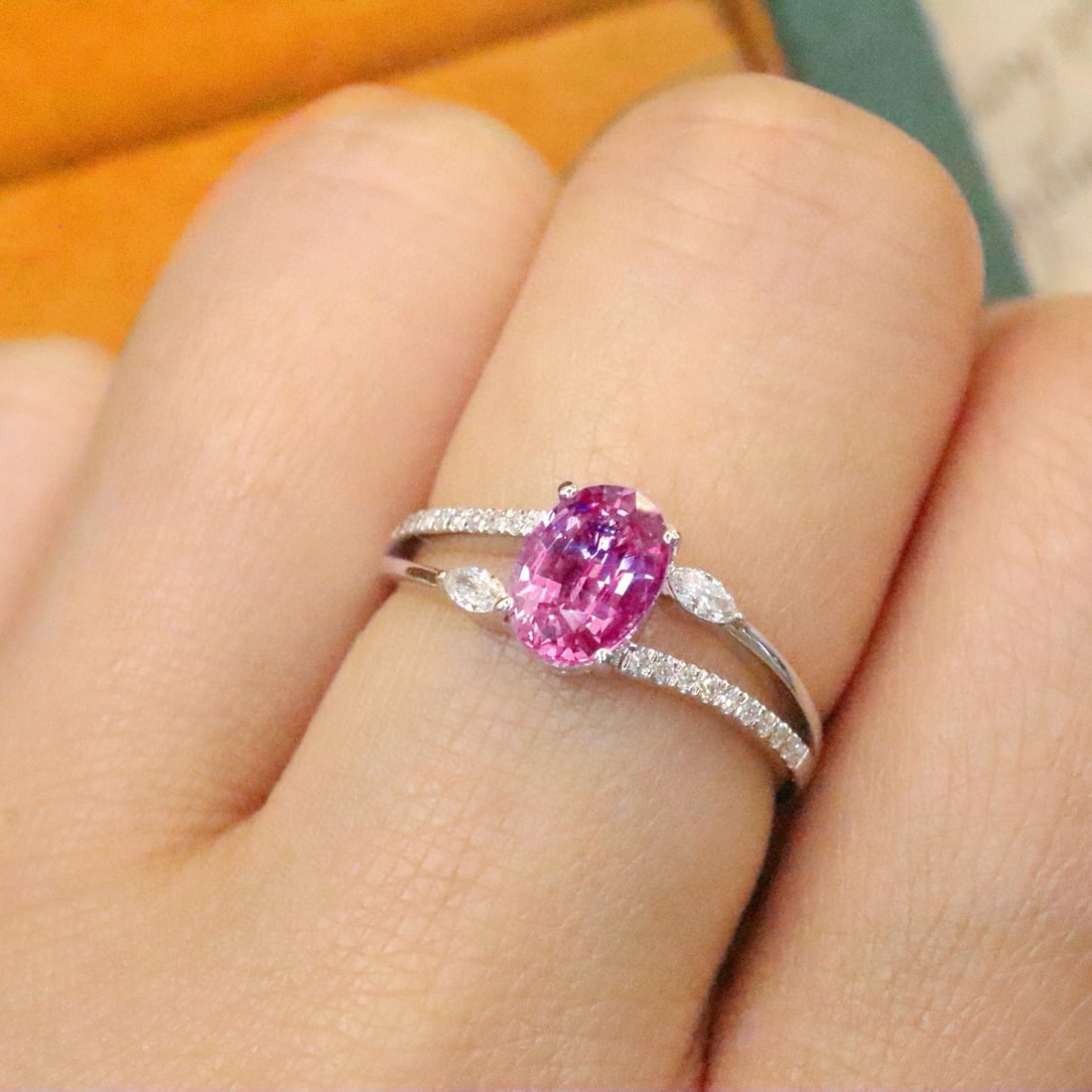 14k Gold 1.14 Ctw Natural Padparadscha Sapphire & Diamond Ring - 5