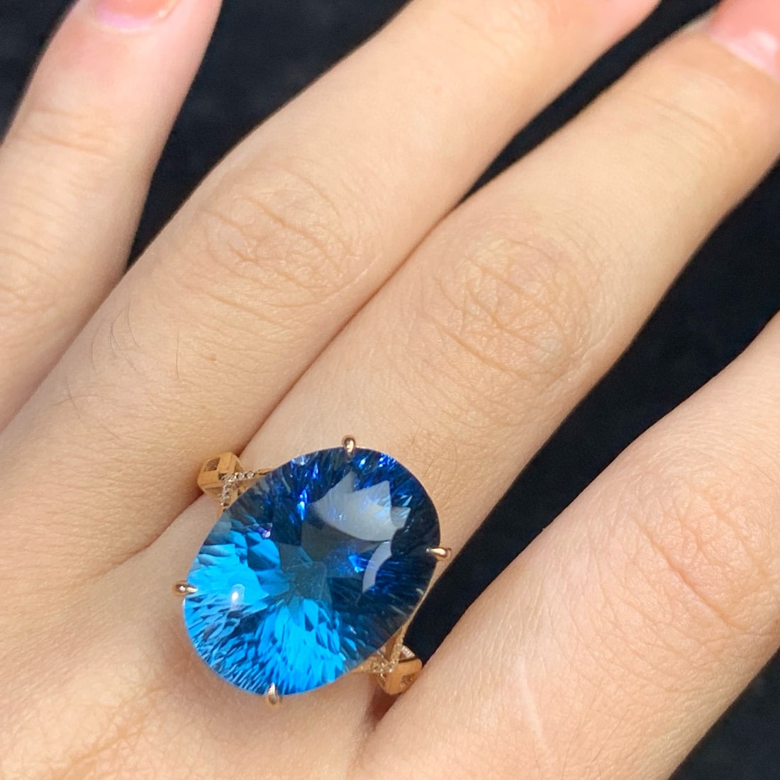 14k Gold 14 Ct Natural Topaz & Diamond Ring - 7