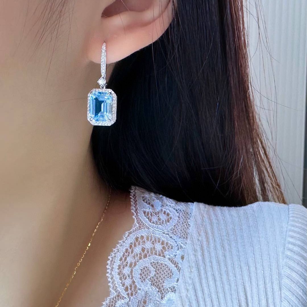 14k Gold 7.43 Ctw Natural Aquamarine & Diamond Earrings - 4