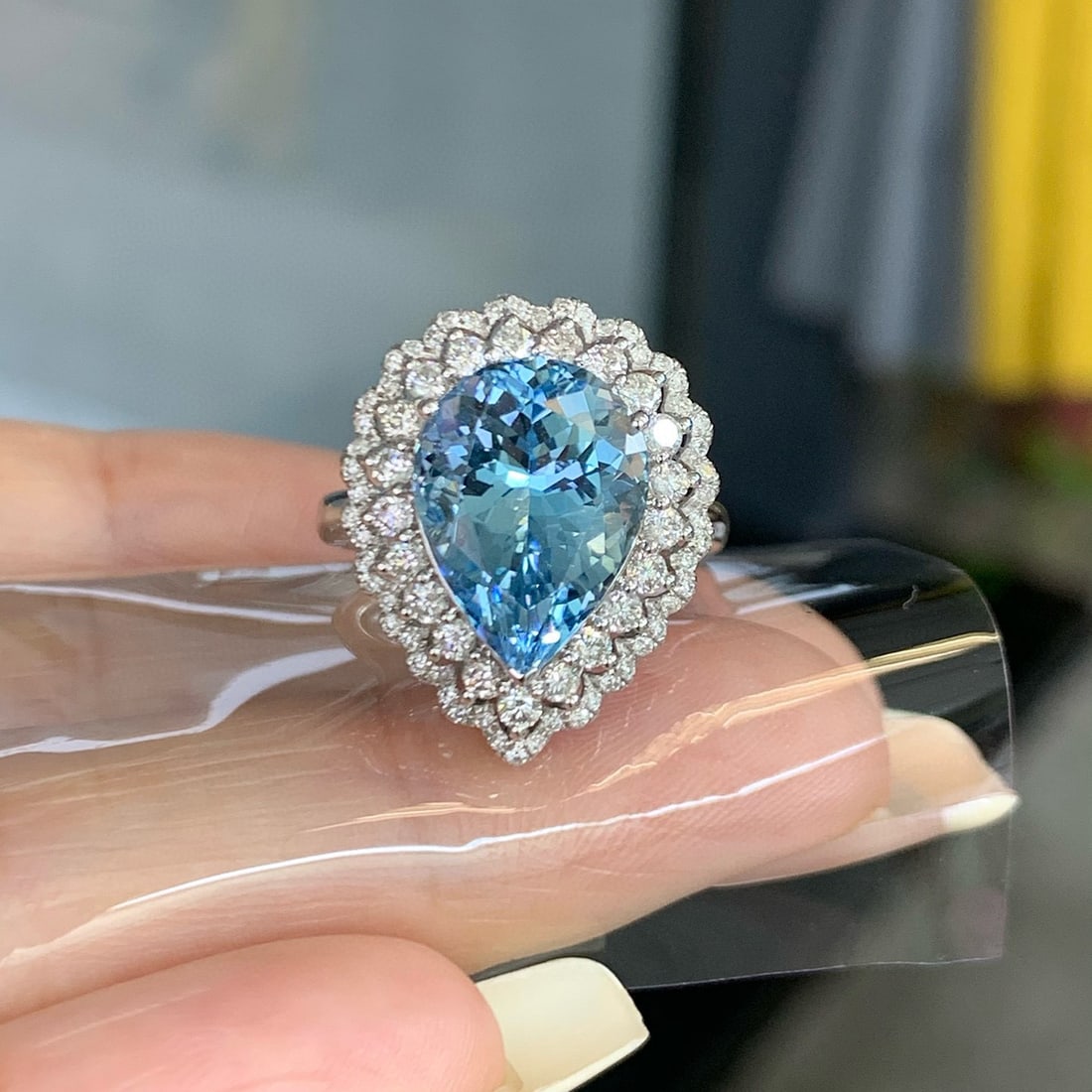 14k Gold 6.41 Ctw Natural Aquamarine & Diamond Ring/pendant( Without Chain ) - 2