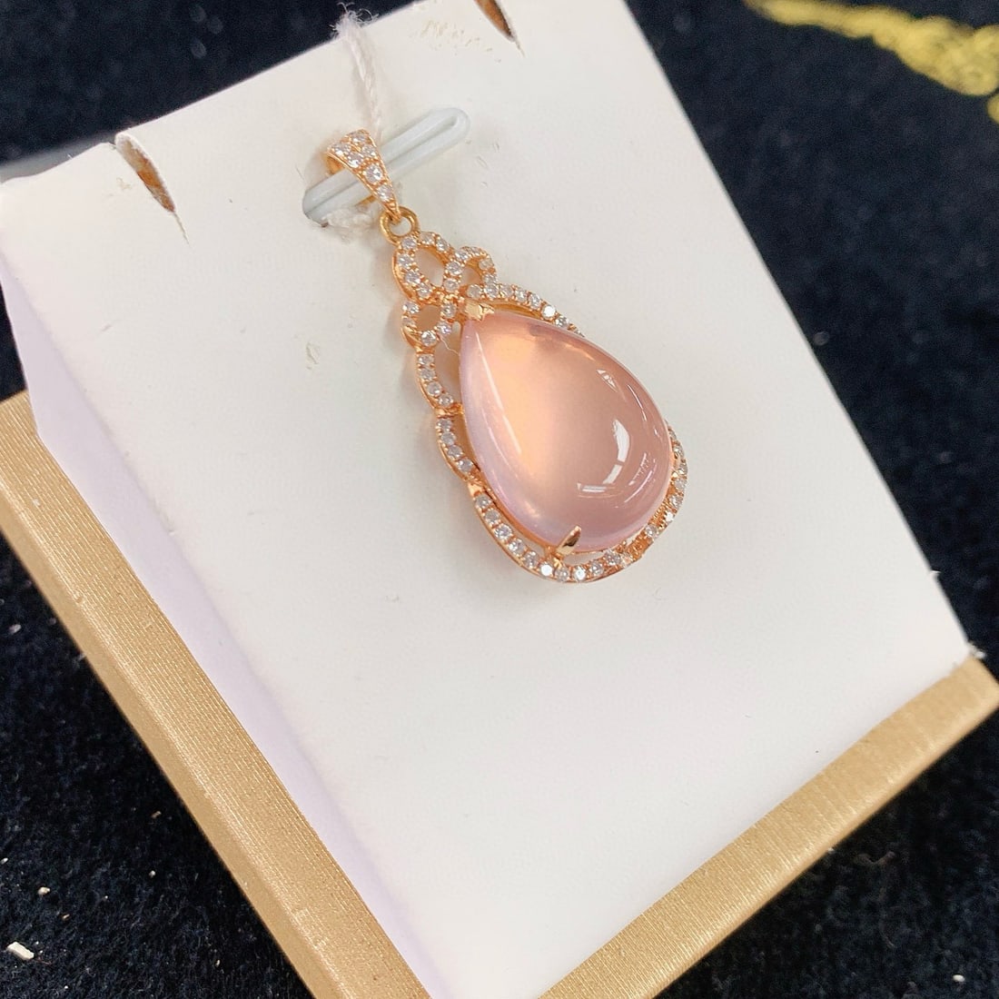 14k Gold 11.52 Ctw Natural Rose Quartz & Diamond Pendant( Without Chain ) - 2