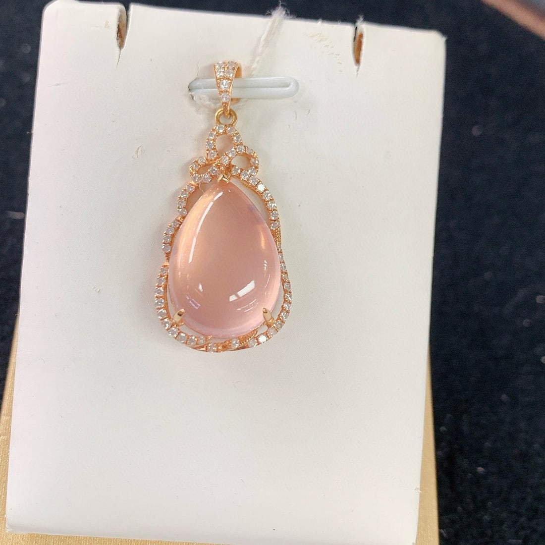 14k Gold 11.52 Ctw Natural Rose Quartz & Diamond Pendant( Without Chain ) - 3