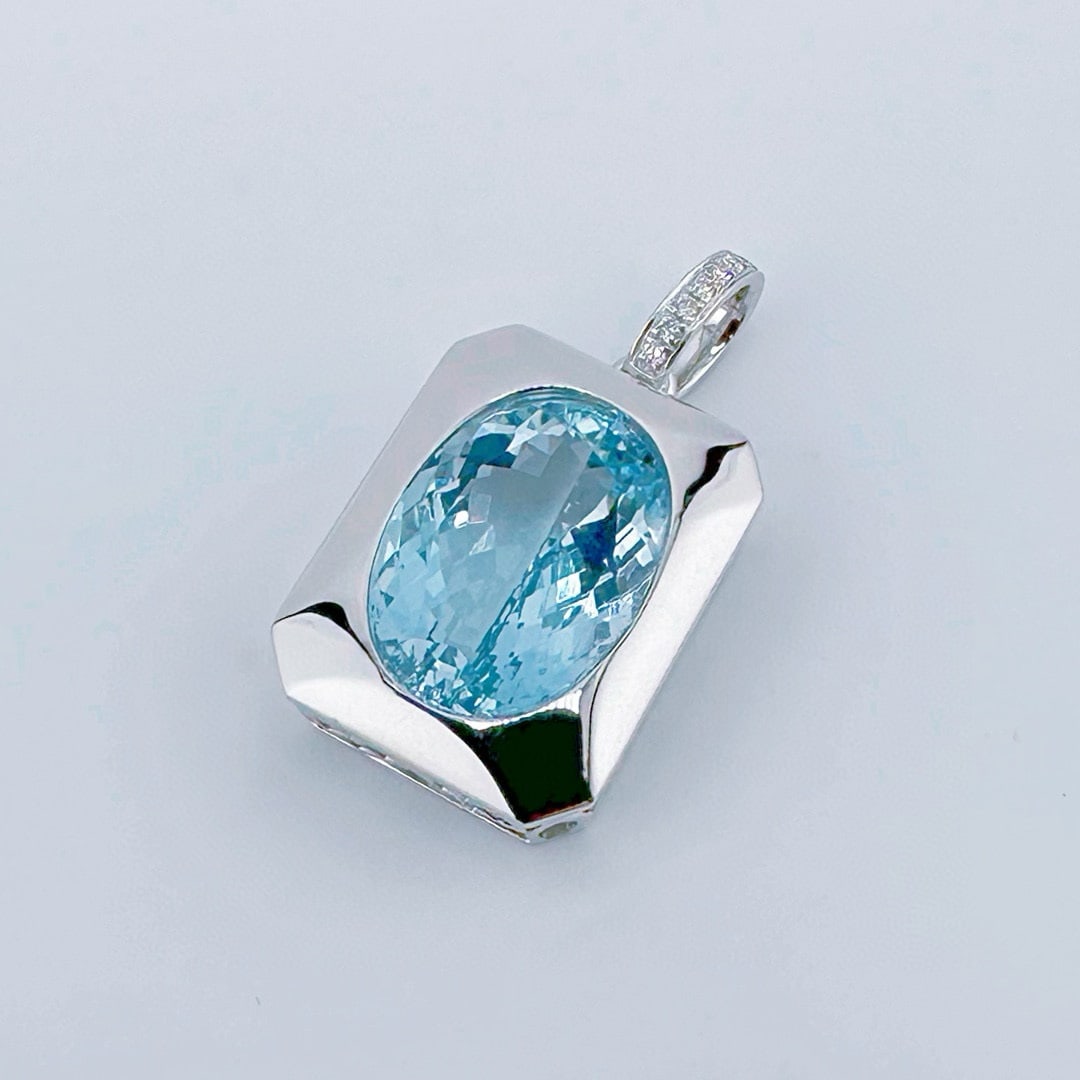 14k Gold 5.73 Ctw Natural Aquamarine & Diamond Pendant( Without Chain ) - 2