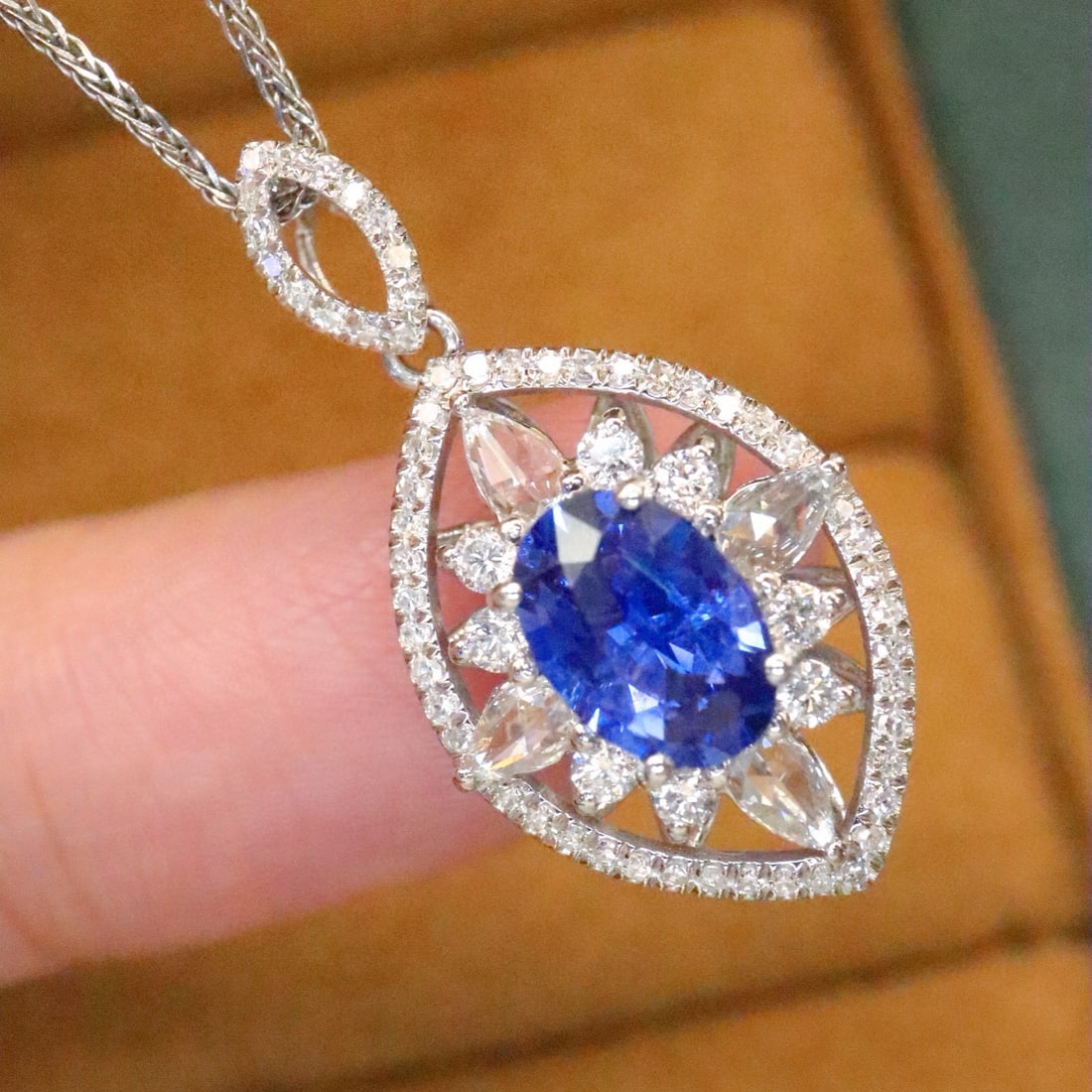 14k Gold 1.53 Ctw Natural Sapphire & Diamond Pendant( Without Chain ) - 2