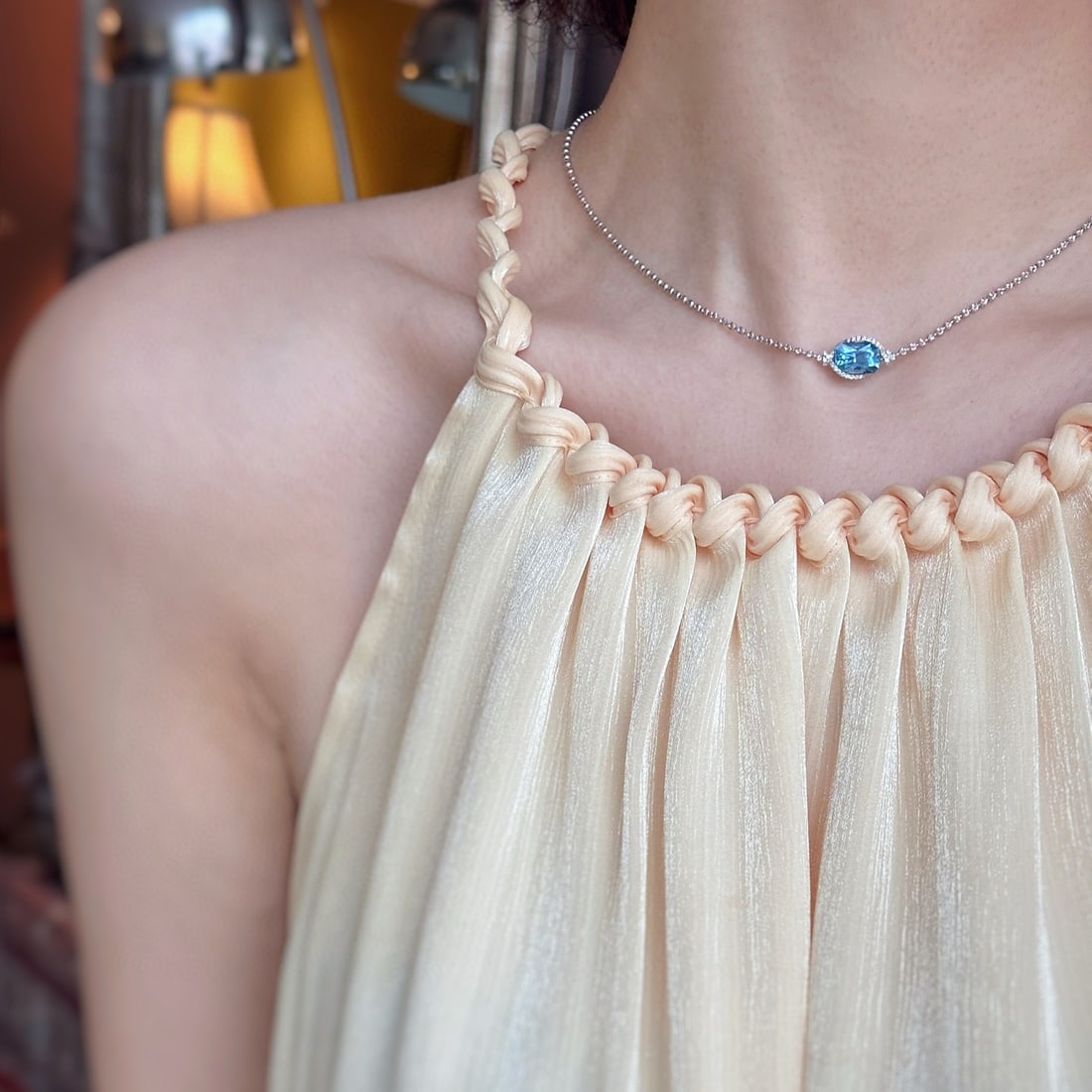 14k Gold 1.1 Ct Natural Aquamarine & Diamond Necklace - 8