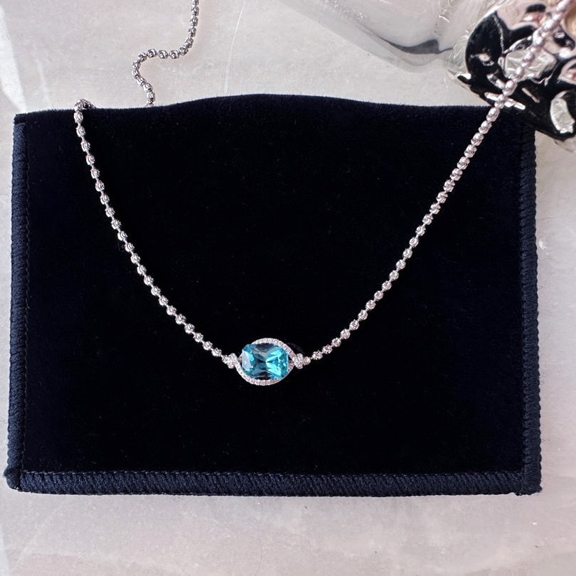 14k Gold 1.1 Ct Natural Aquamarine & Diamond Necklace - 9