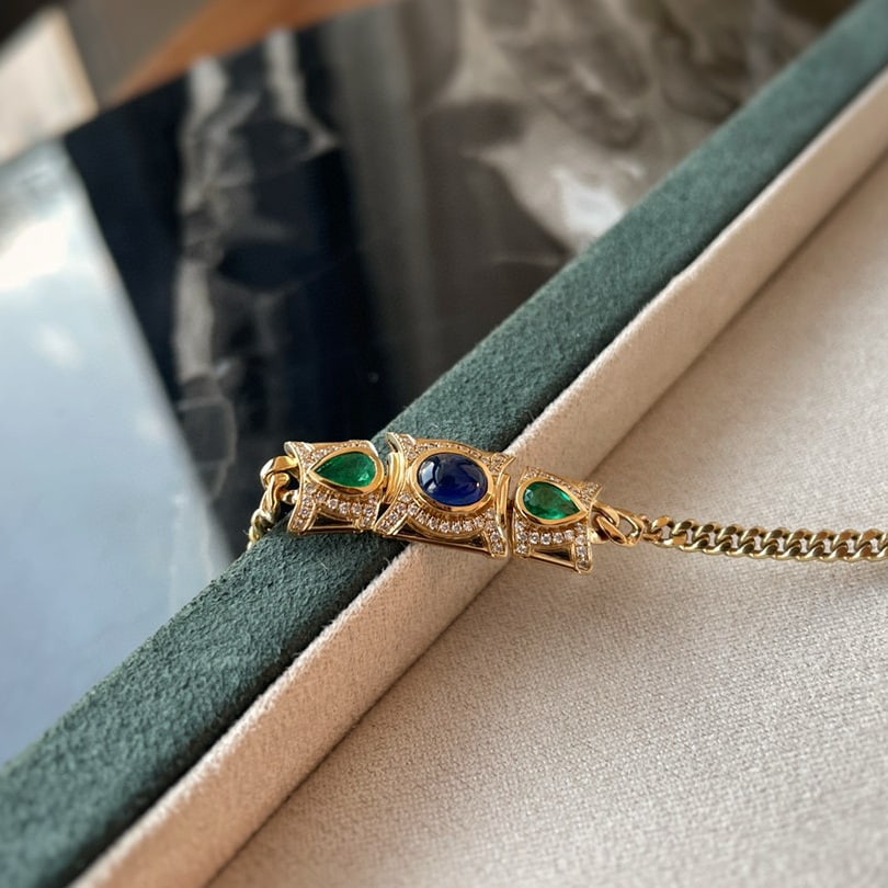 14k Gold 1.45 Ctw Natural Sapphire & Emerald Necklace - 2
