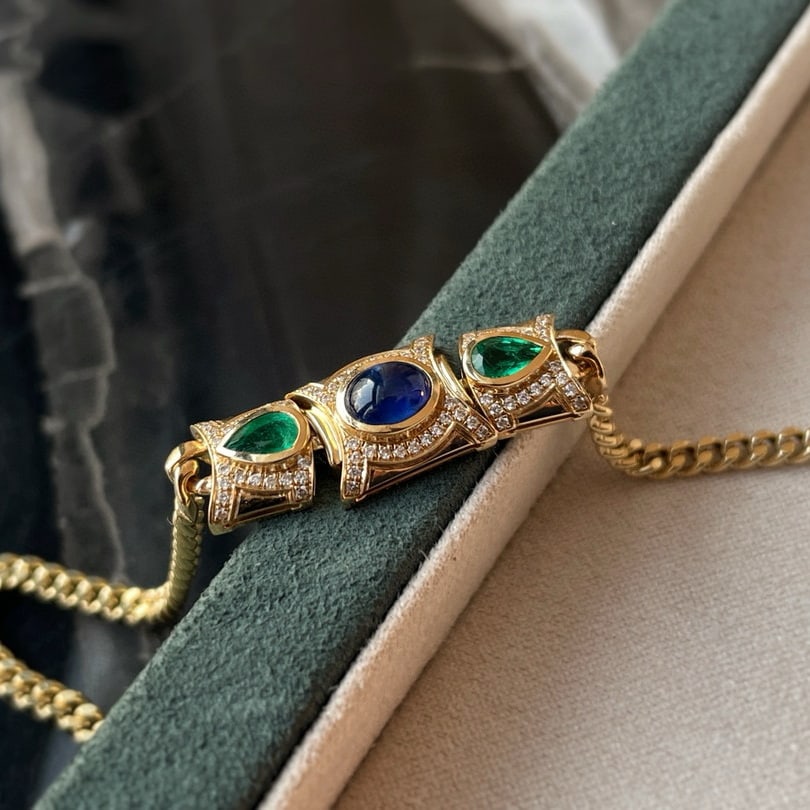 14k Gold 1.45 Ctw Natural Sapphire & Emerald Necklace - 3