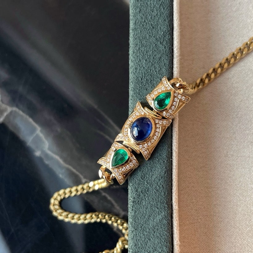 14k Gold 1.45 Ctw Natural Sapphire & Emerald Necklace - 4