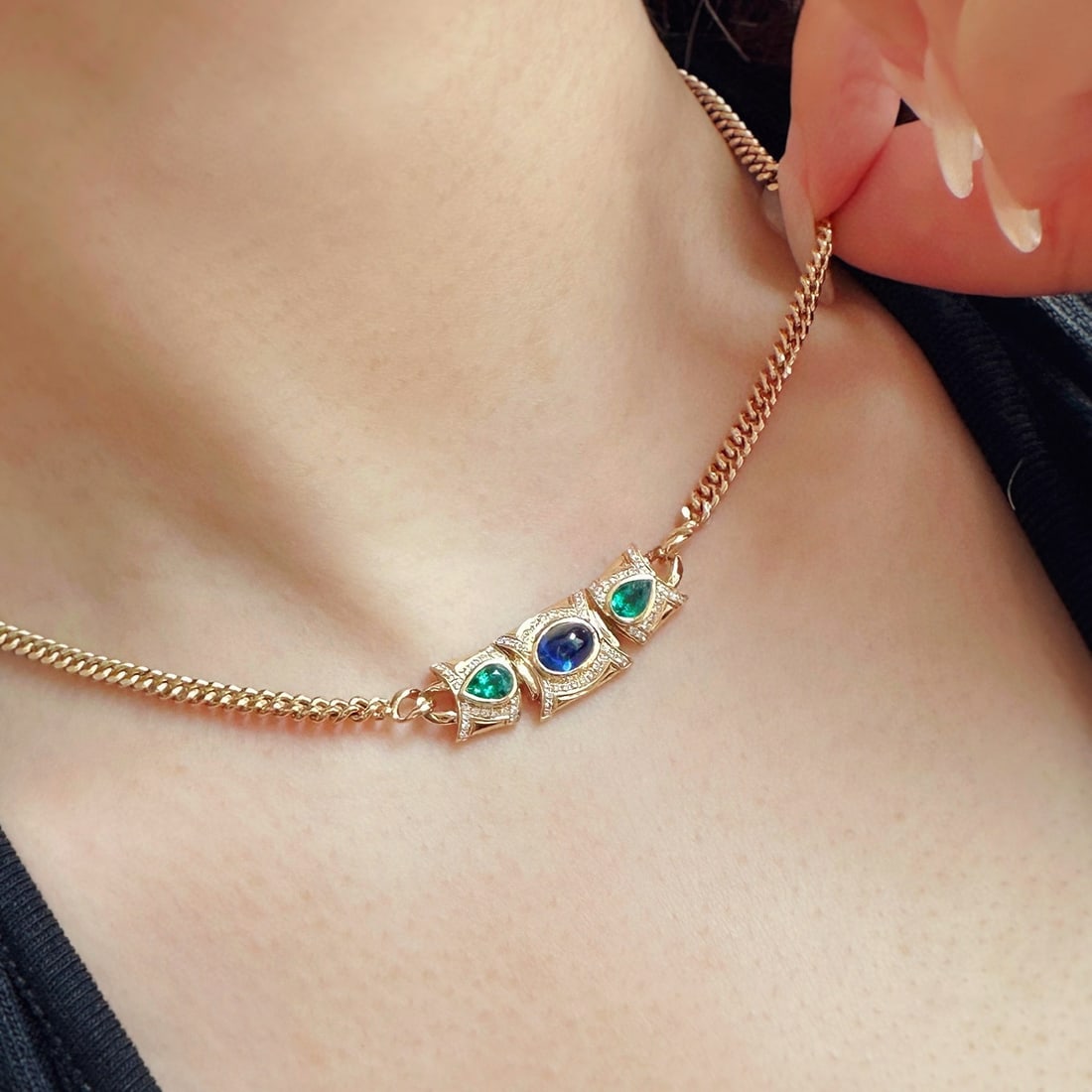 14k Gold 1.45 Ctw Natural Sapphire & Emerald Necklace - 6