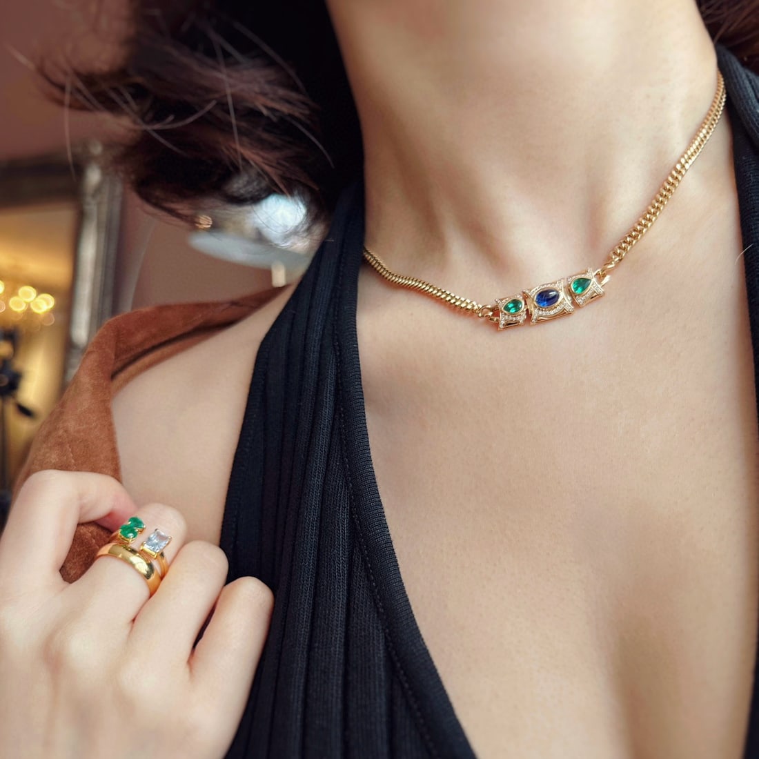 14k Gold 1.45 Ctw Natural Sapphire & Emerald Necklace - 7
